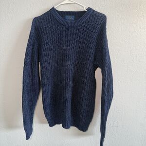 Cambridge Classics Mens Small Navy Blue Chunky Knit Cotton Crewneck Sweater